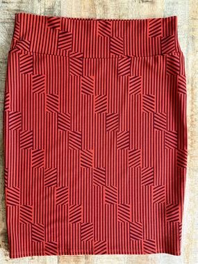 LuLaRoe Cassie Pencil Skirt XL | Orange & Maroon Geometric Print VT Hokies